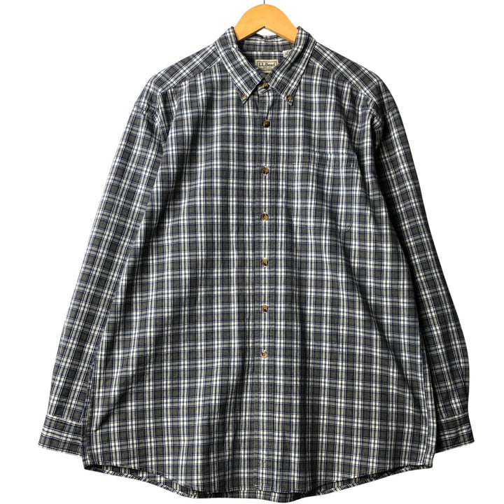 90s-00'S Vintage LLBean Long Sleeve Button-Down Check Shirt, Men's Size L cotton navy blue type Vintage Second Hand
