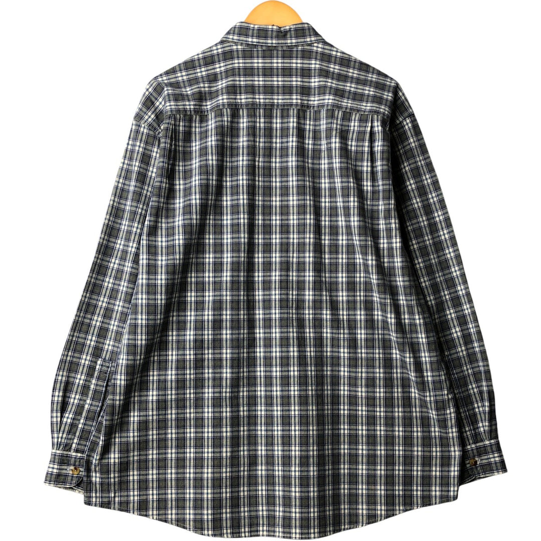 90s-00'S Vintage LLBean Long Sleeve Button-Down Check Shirt, Men's Size L cotton navy blue type Vintage Second Hand