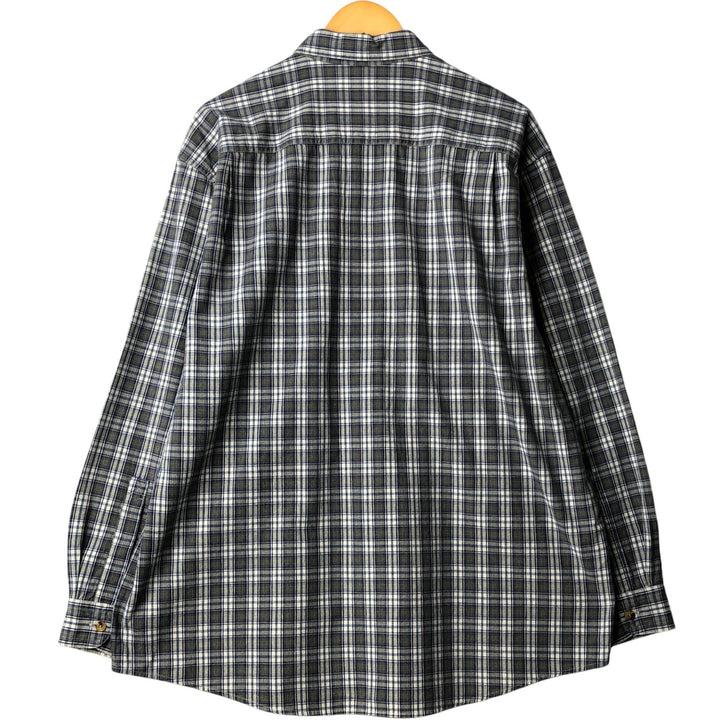 90s-00'S Vintage LLBean Long Sleeve Button-Down Check Shirt, Men's Size L cotton navy blue type Vintage Second Hand