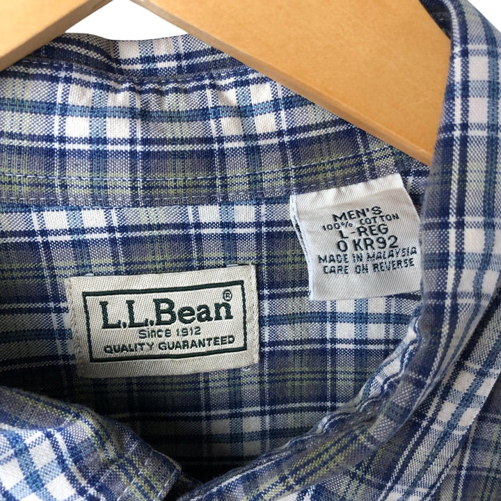 90s-00'S Vintage LLBean Long Sleeve Button-Down Check Shirt, Men's Size L cotton navy blue type Vintage Second Hand