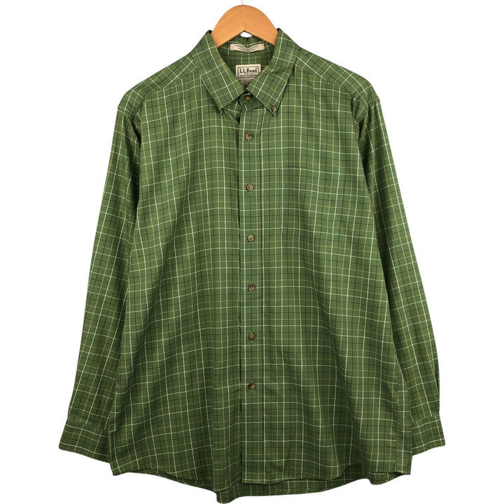90s-00'S Vintage LLBean Long Sleeve Button-Down Check Shirt, Men's Size L cotton green type yellow green Vintage Second Hand