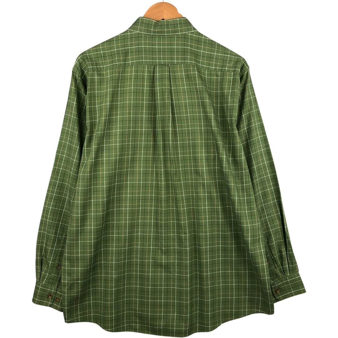 90s-00'S Vintage LLBean Long Sleeve Button-Down Check Shirt, Men's Size L cotton green type yellow green Vintage Second Hand