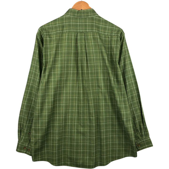 90s-00'S Vintage LLBean Long Sleeve Button-Down Check Shirt, Men's Size L cotton green type yellow green Vintage Second Hand