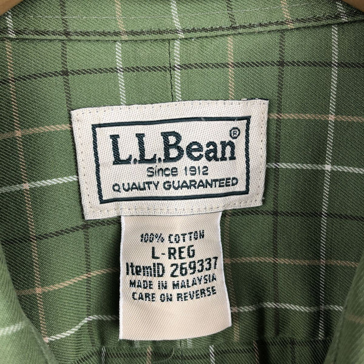 90s-00'S Vintage LLBean Long Sleeve Button-Down Check Shirt, Men's Size L cotton green type yellow green Vintage Second Hand