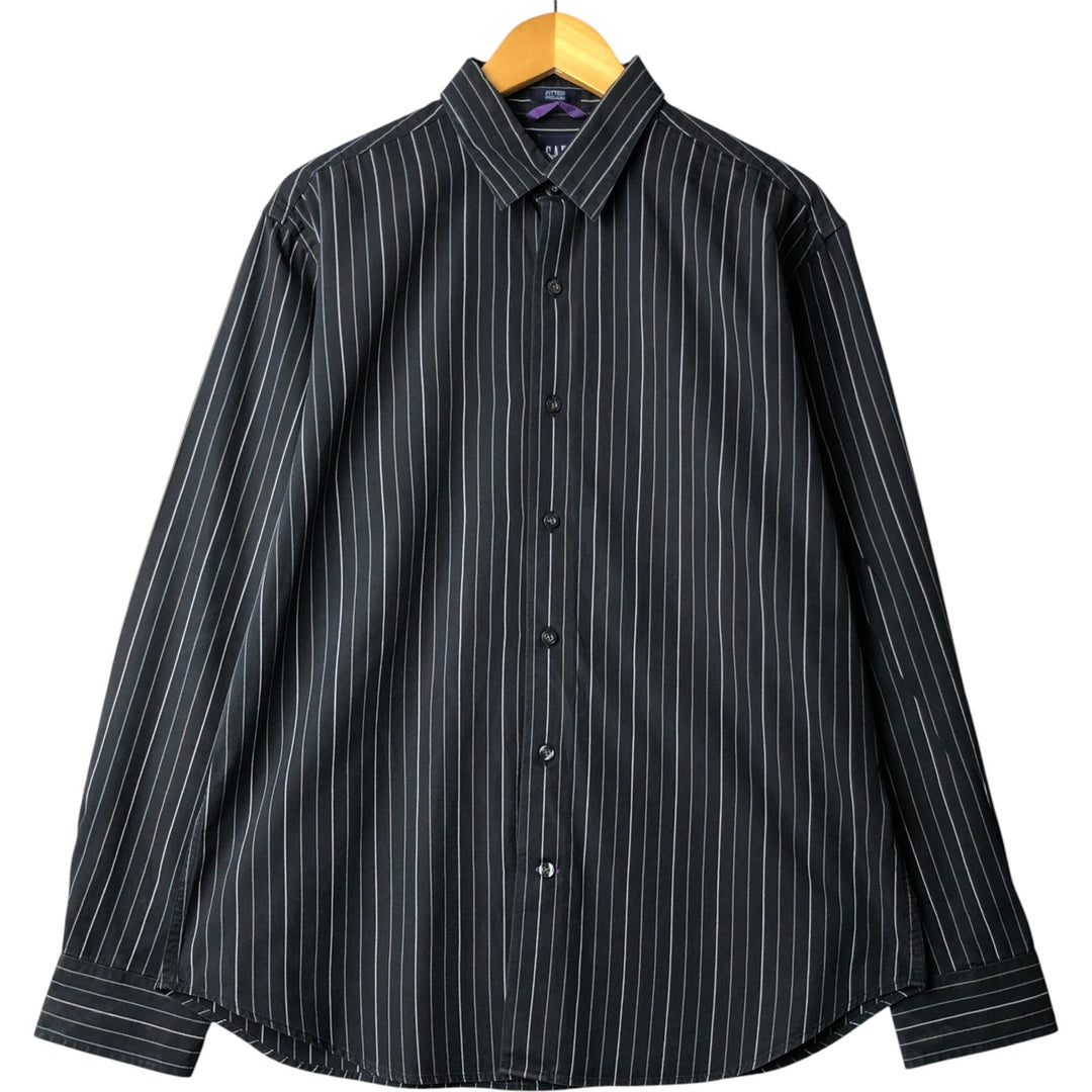 2000'S GAP FITTED PREMIUM Long Sleeve Striped Shirt, Men's Size L unclear navy blue type Vintage Second Hand