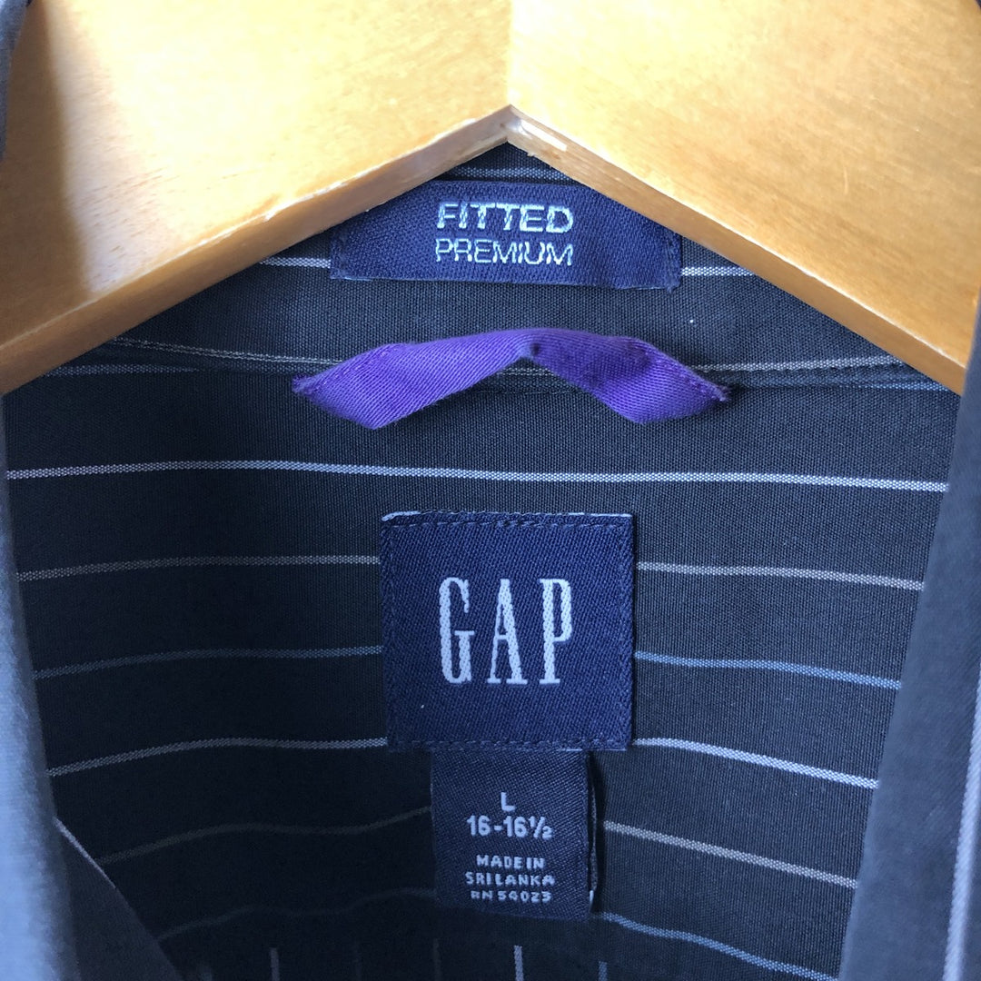 2000'S GAP FITTED PREMIUM Long Sleeve Striped Shirt, Men's Size L unclear navy blue type Vintage Second Hand