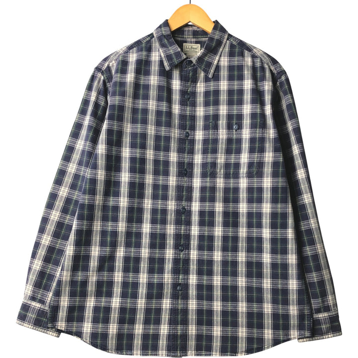 90s-00'S Vintage LLBean Long Sleeve Cotton Check Shirt, Men's Size Medium cotton ivory Vintage Second Hand