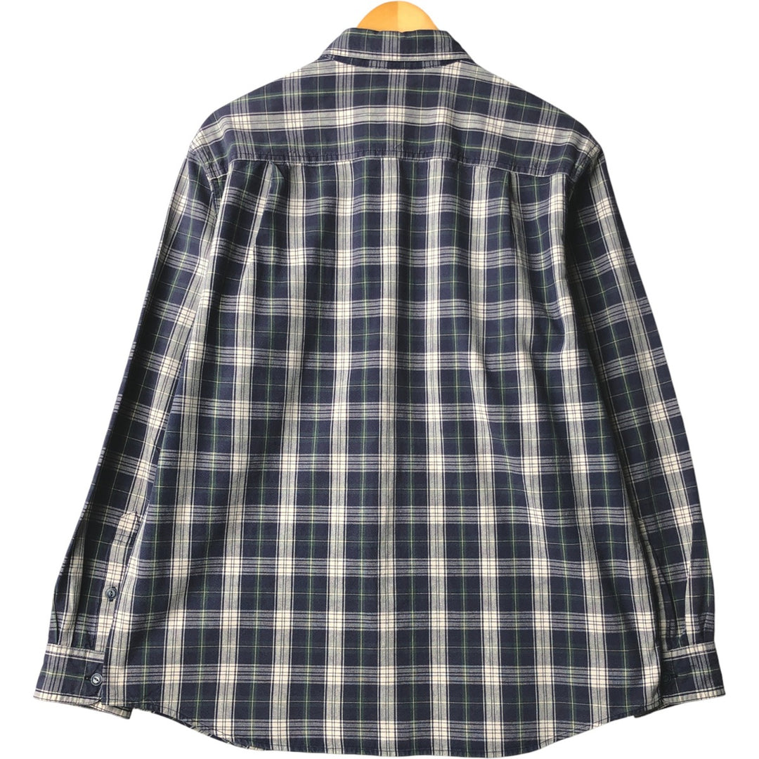 90s-00'S Vintage LLBean Long Sleeve Cotton Check Shirt, Men's Size Medium cotton ivory Vintage Second Hand