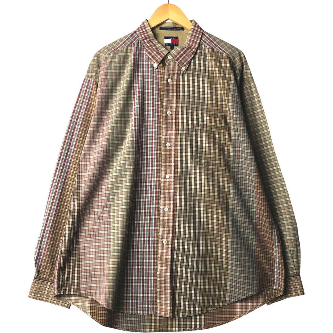 Vintage 90'S Tommy Hilfiger long-sleeved button-down check shirt, men's size XL cotton red type Vintage Second Hand