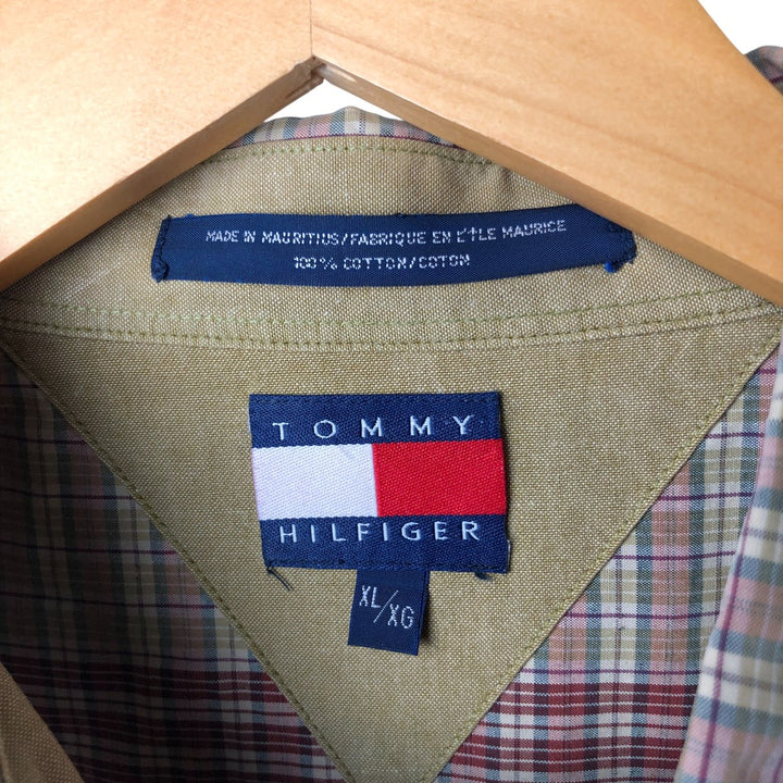Vintage 90'S Tommy Hilfiger long-sleeved button-down check shirt, men's size XL cotton red type Vintage Second Hand