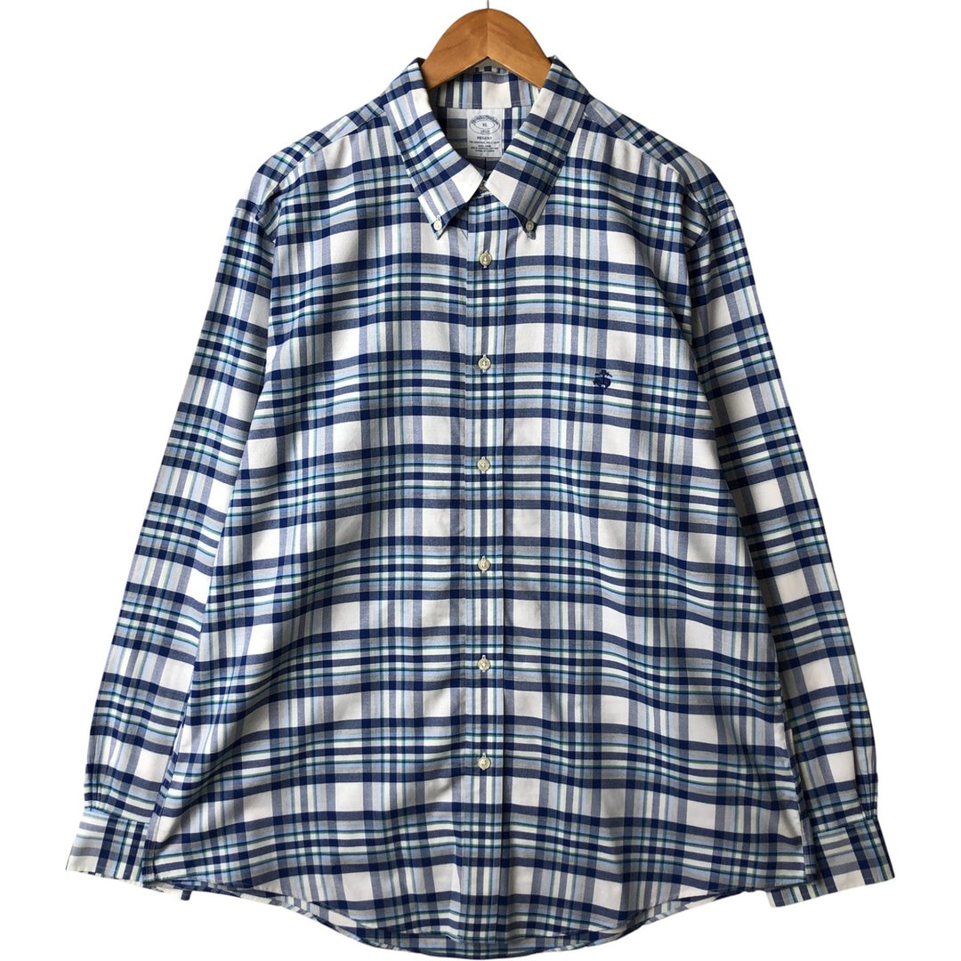Brooks Brothers 1818 Long Sleeve Button-Down Check Shirt, Men's Size XL Supima Cotton white type Vintage Second Hand