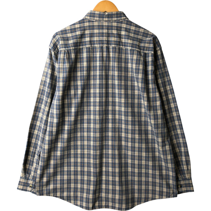 90s-00'S Vintage LLBean Long Sleeve Button-Down Check Shirt, Men's Size L cotton Beige type Vintage Second Hand