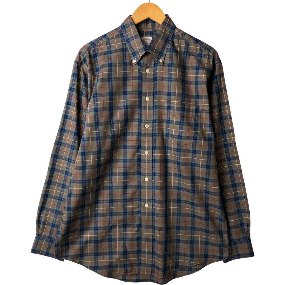 Brooks Brothers 346 Long Sleeve Button-Down Check Shirt, Men's Size Medium cotton beige type brown Vintage Second Hand