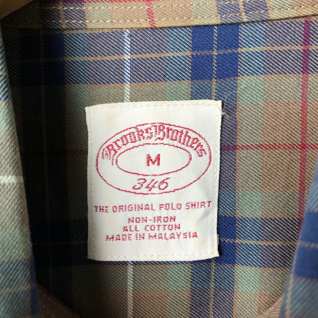 Brooks Brothers 346 Long Sleeve Button-Down Check Shirt, Men's Size Medium cotton beige type brown Vintage Second Hand