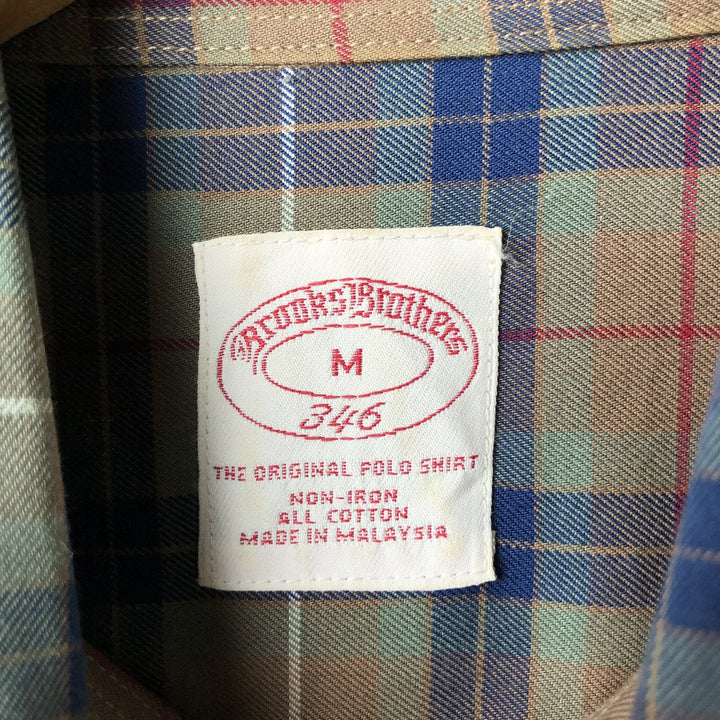 Brooks Brothers 346 Long Sleeve Button-Down Check Shirt, Men's Size Medium cotton beige type brown Vintage Second Hand