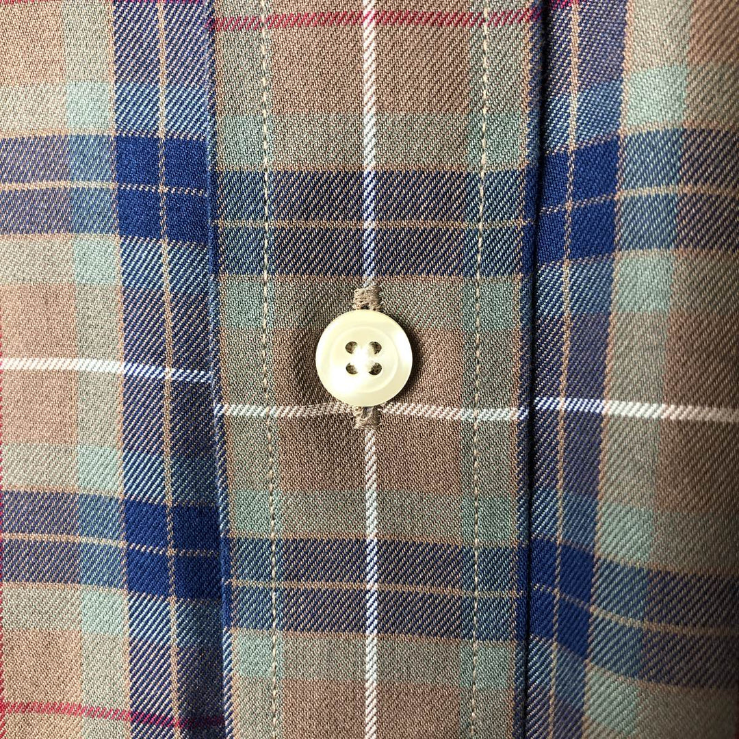 Brooks Brothers 346 Long Sleeve Button-Down Check Shirt, Men's Size Medium cotton beige type brown Vintage Second Hand