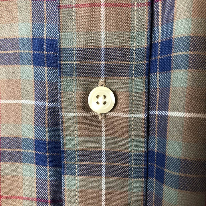 Brooks Brothers 346 Long Sleeve Button-Down Check Shirt, Men's Size Medium cotton beige type brown Vintage Second Hand