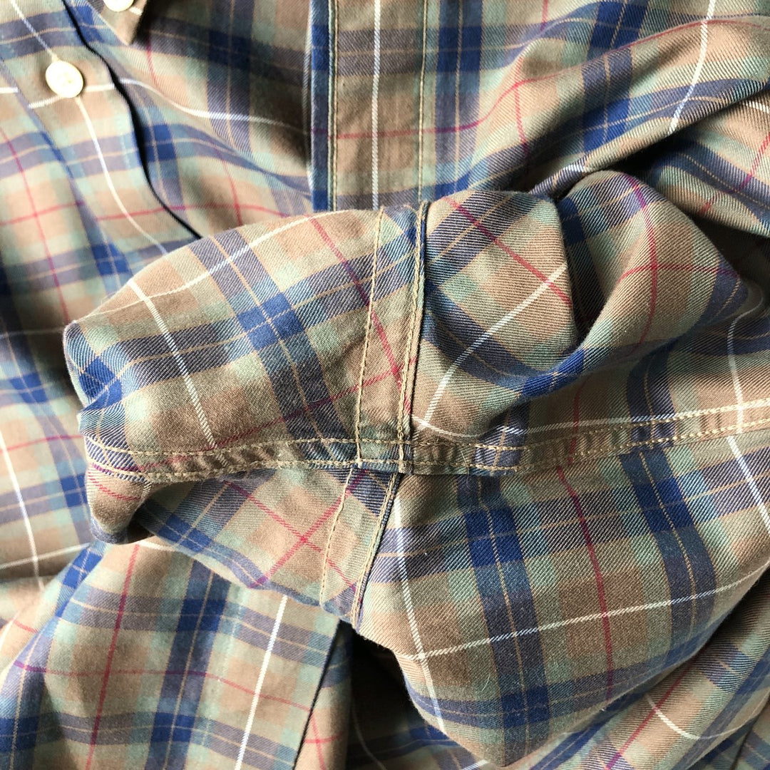 Brooks Brothers 346 Long Sleeve Button-Down Check Shirt, Men's Size Medium cotton beige type brown Vintage Second Hand