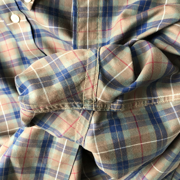 Brooks Brothers 346 Long Sleeve Button-Down Check Shirt, Men's Size Medium cotton beige type brown Vintage Second Hand