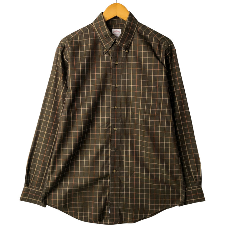 Brooks Brothers Est.1818 Long Sleeve Button-Down Check Shirt, Men's Size M cotton Khaki type Vintage Second Hand