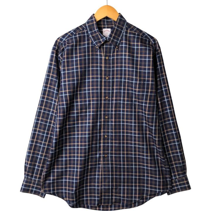 Brooks Brothers 346 Long Sleeve Button-Down Check Shirt, Men's Size Medium cotton navy blue type Vintage Second Hand