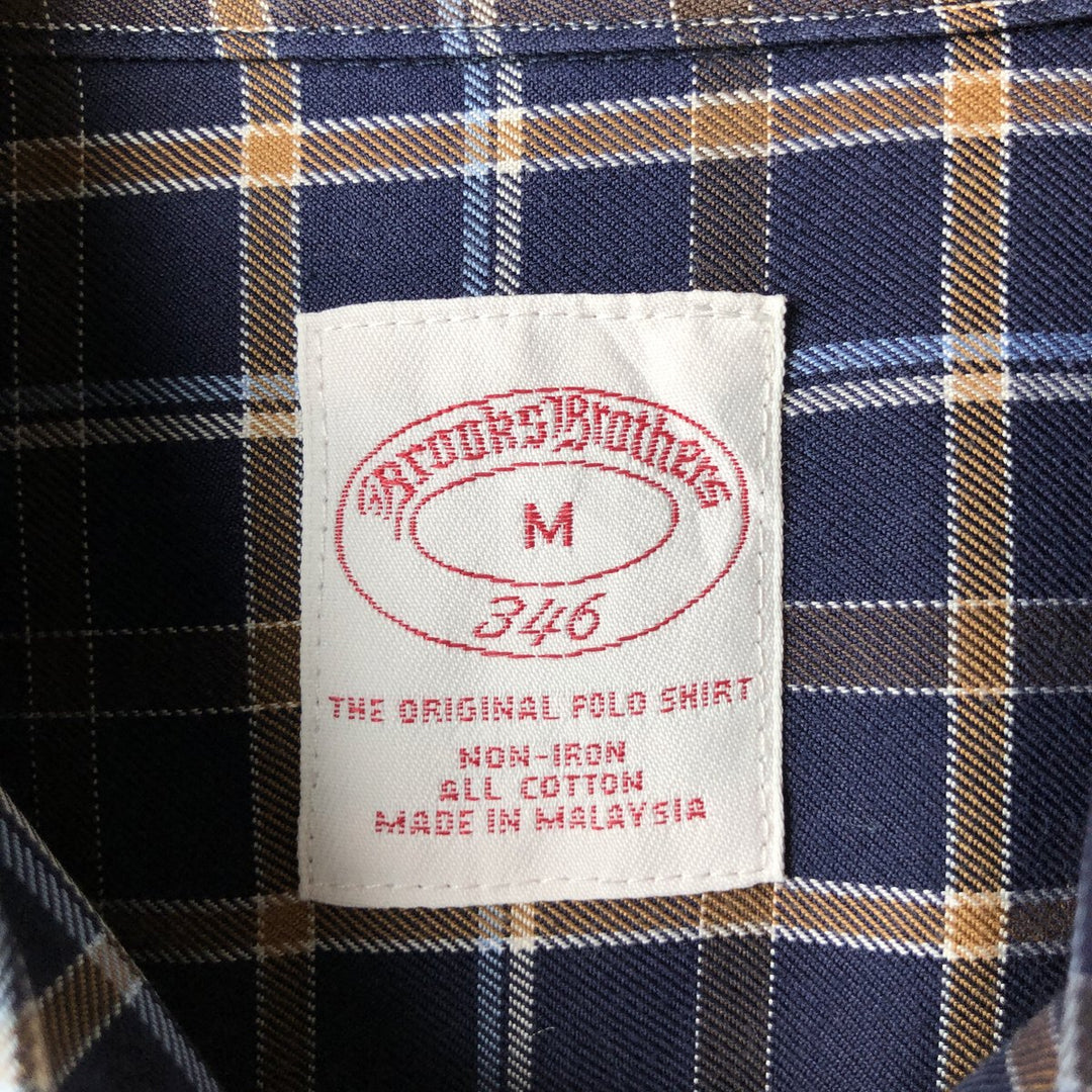 Brooks Brothers 346 Long Sleeve Button-Down Check Shirt, Men's Size Medium cotton navy blue type Vintage Second Hand