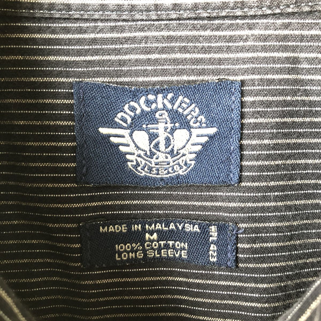 2000'S Dockers Long Sleeve Button-Down Striped Shirt, Men's Size Medium cotton black type Vintage Second Hand