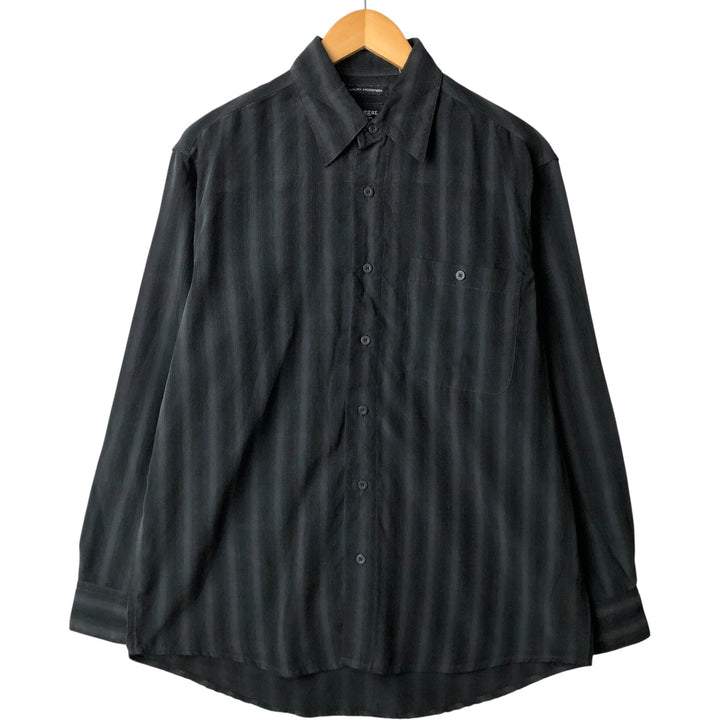 Haggar LUXURY MICROFIBER Long Sleeve Striped Shirt, Men's Size Medium polyester black type Vintage Second Hand