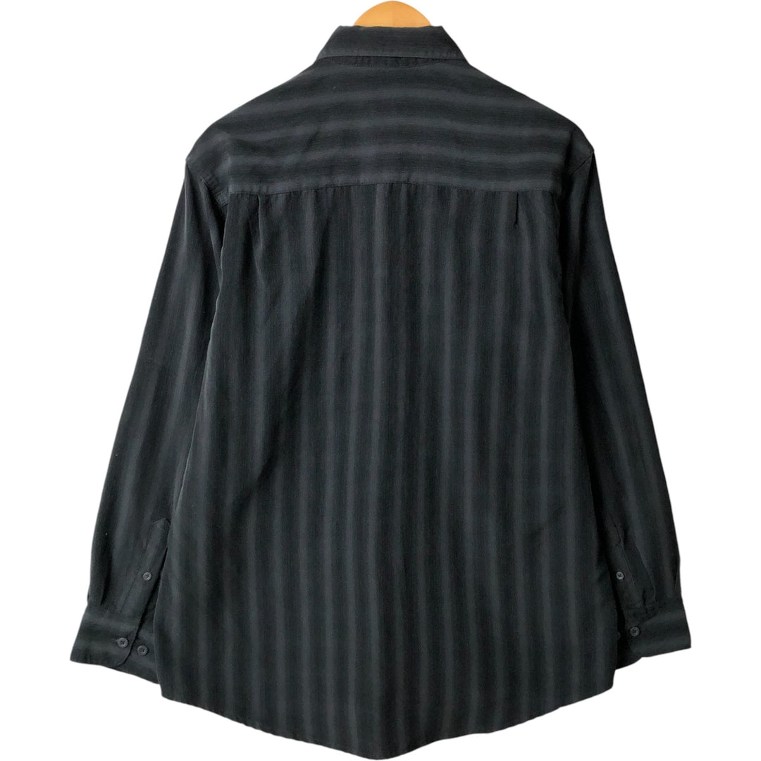 Haggar LUXURY MICROFIBER Long Sleeve Striped Shirt, Men's Size Medium polyester black type Vintage Second Hand