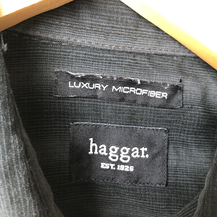 Haggar LUXURY MICROFIBER Long Sleeve Striped Shirt, Men's Size Medium polyester black type Vintage Second Hand