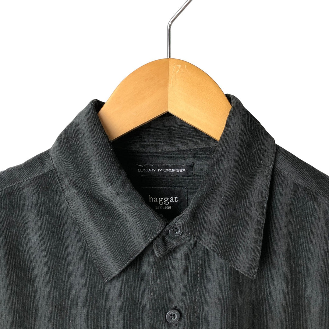 Haggar LUXURY MICROFIBER Long Sleeve Striped Shirt, Men's Size Medium polyester black type Vintage Second Hand