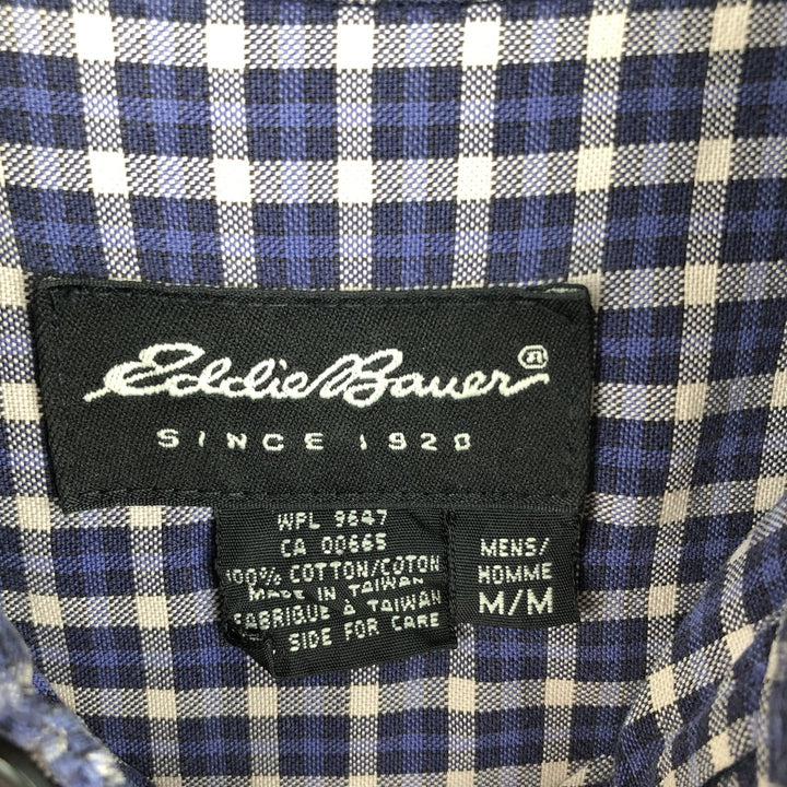 Eddie Bauer Long Sleeve Button-Down Check Shirt, Men's Size M cotton blue type Vintage Second Hand