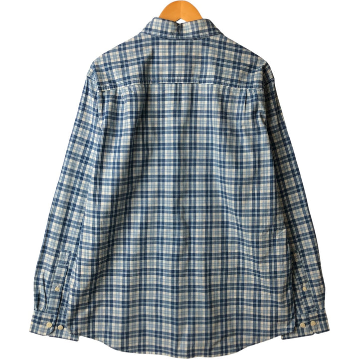 90s-00'S LLBean Slightly Fitted Long Sleeve Cotton Check Shirt, Men's Size L, Vintage cotton Blue type light blue Vintage Second Hand