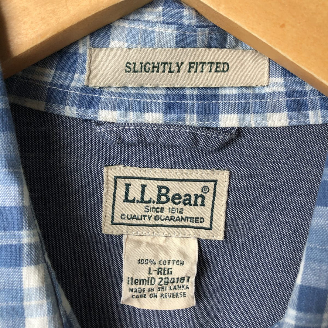 90s-00'S LLBean Slightly Fitted Long Sleeve Cotton Check Shirt, Men's Size L, Vintage cotton Blue type light blue Vintage Second Hand