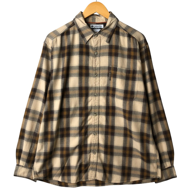 Columbia Long Sleeve Cotton and Viscose Check Shirt, Men's Size L cotton beige type brown Vintage Second Hand