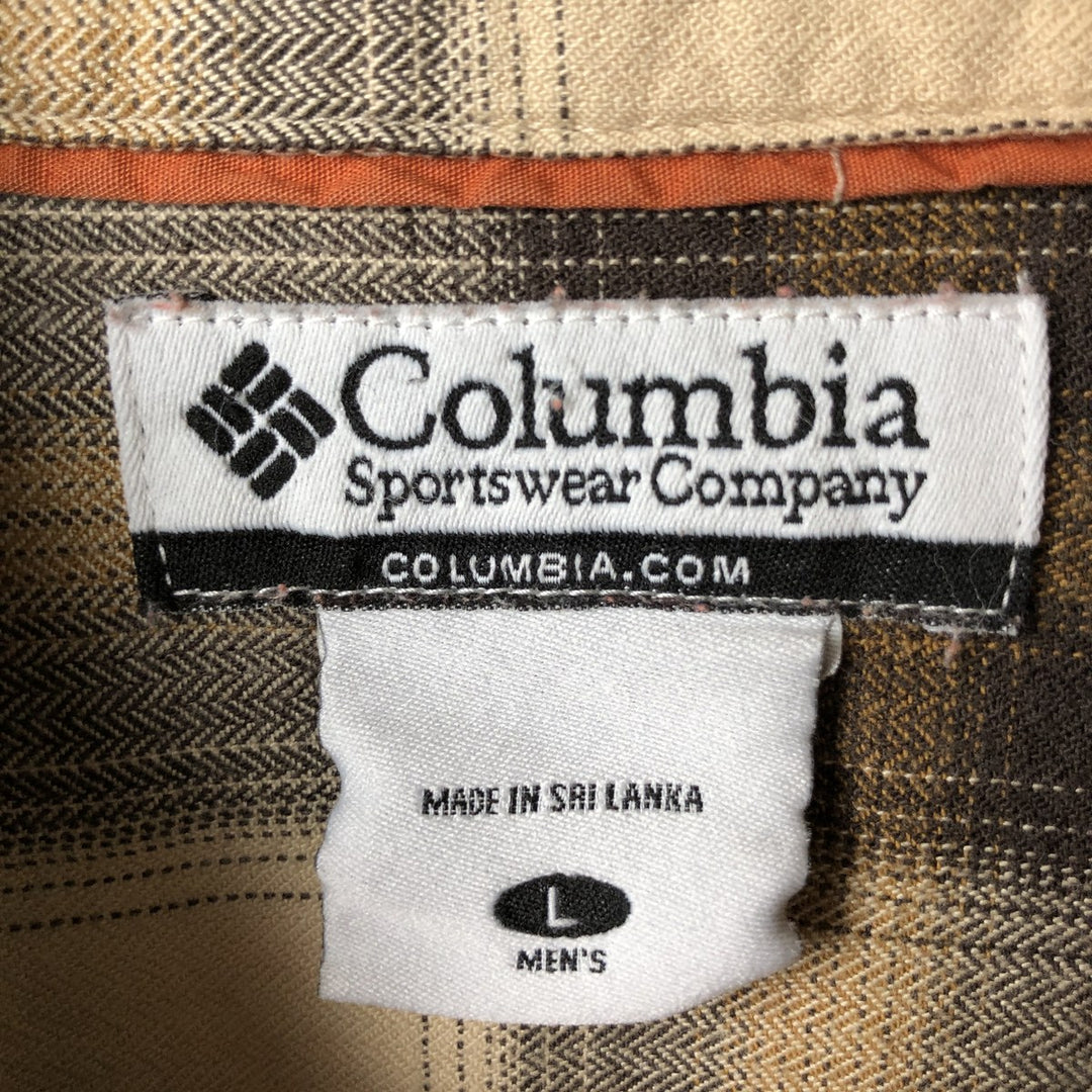 Columbia Long Sleeve Cotton and Viscose Check Shirt, Men's Size L cotton beige type brown Vintage Second Hand