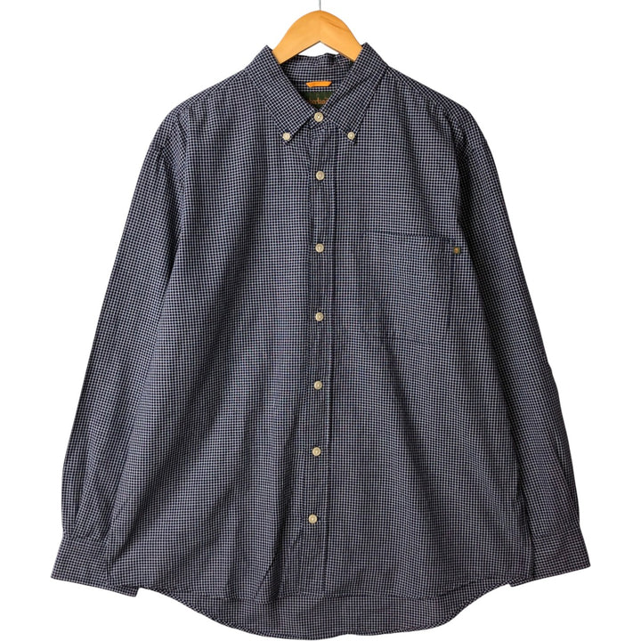 Vintage 90s-00'S Timberland long-sleeved button-down check shirt, men's size XL cotton navy blue type Vintage Second Hand
