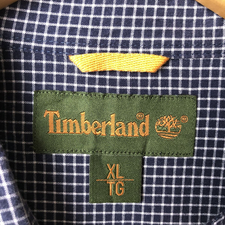 Vintage 90s-00'S Timberland long-sleeved button-down check shirt, men's size XL cotton navy blue type Vintage Second Hand