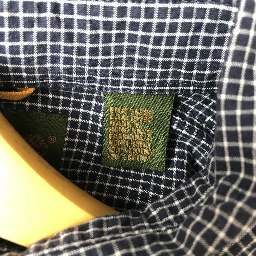 Vintage 90s-00'S Timberland long-sleeved button-down check shirt, men's size XL cotton navy blue type Vintage Second Hand