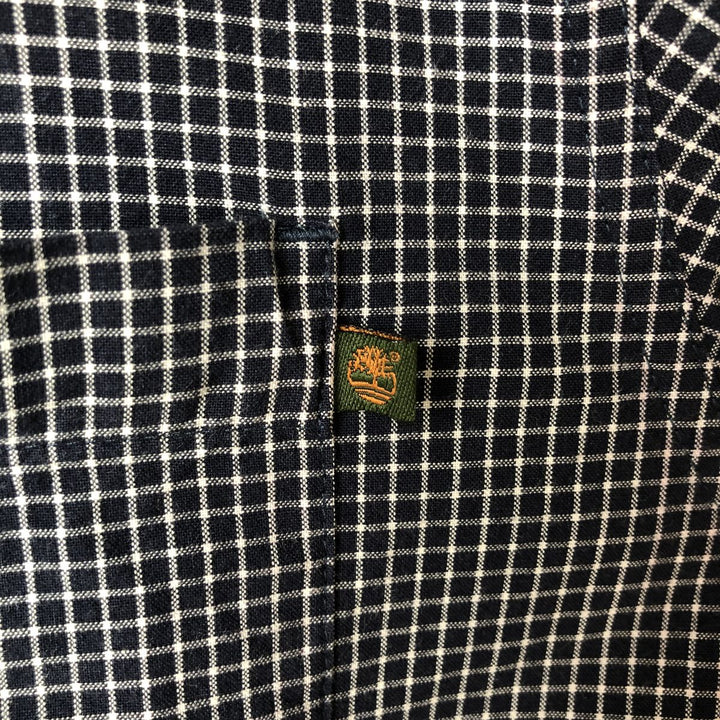 Vintage 90s-00'S Timberland long-sleeved button-down check shirt, men's size XL cotton navy blue type Vintage Second Hand