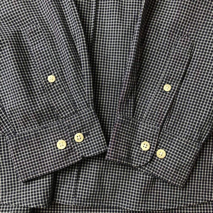 Vintage 90s-00'S Timberland long-sleeved button-down check shirt, men's size XL cotton navy blue type Vintage Second Hand