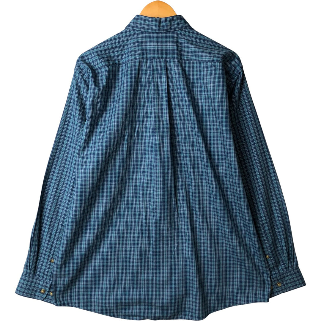 90s-00'S Vintage LLBean Traditional Fit Long Sleeve Button-Down Check Shirt, Men's Size L cotton navy blue type Vintage Second Hand