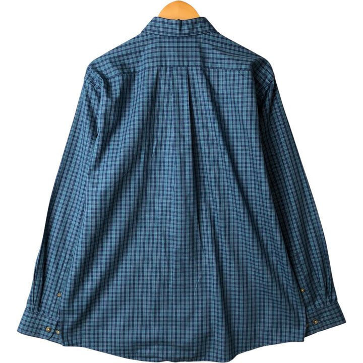 90s-00'S Vintage LLBean Traditional Fit Long Sleeve Button-Down Check Shirt, Men's Size L cotton navy blue type Vintage Second Hand