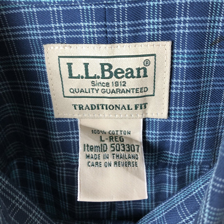 90s-00'S Vintage LLBean Traditional Fit Long Sleeve Button-Down Check Shirt, Men's Size L cotton navy blue type Vintage Second Hand