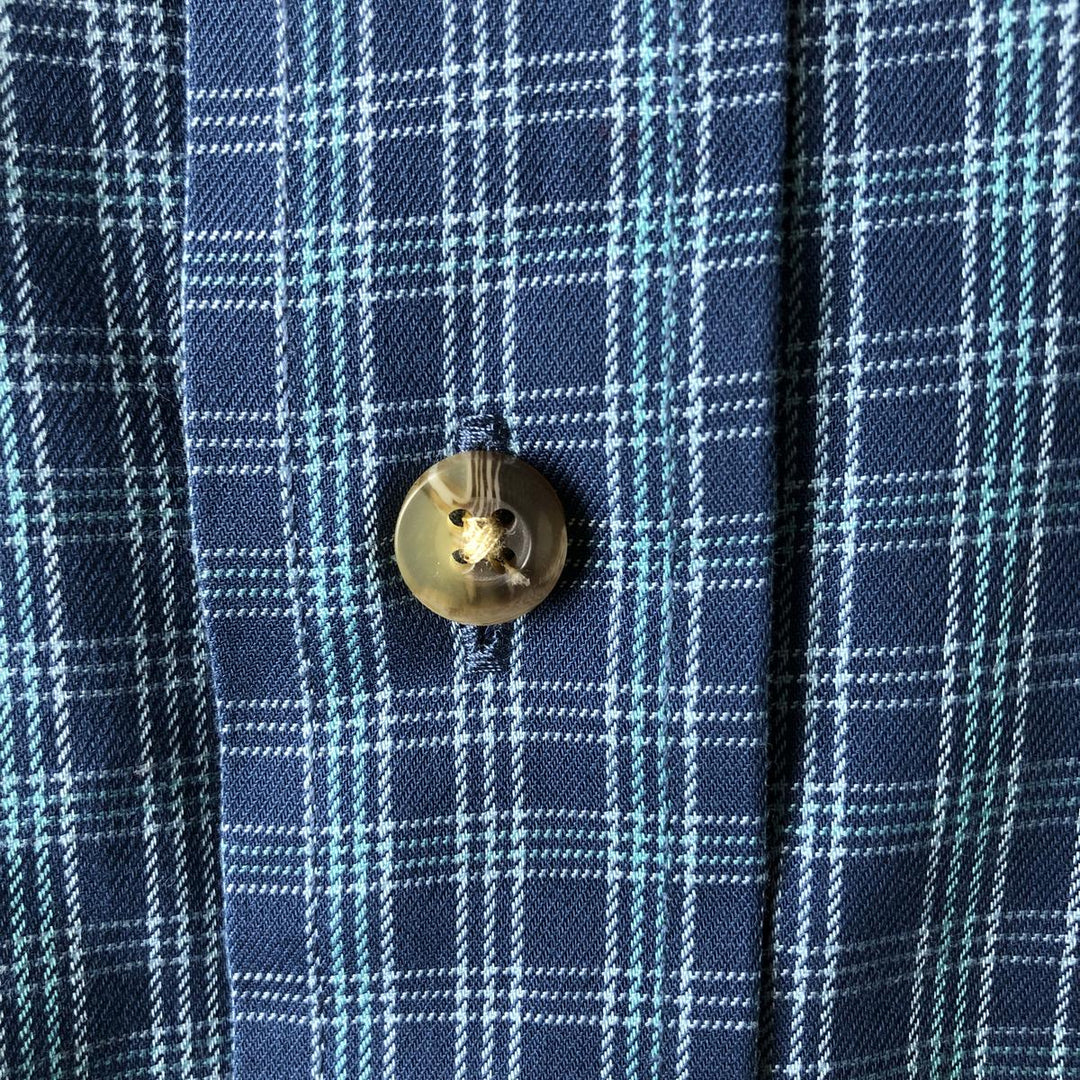 90s-00'S Vintage LLBean Traditional Fit Long Sleeve Button-Down Check Shirt, Men's Size L cotton navy blue type Vintage Second Hand