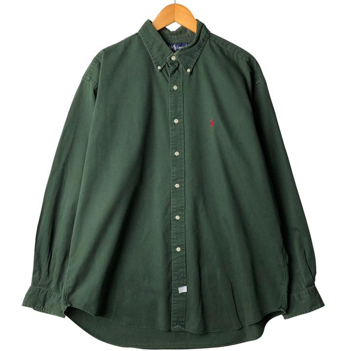 Ralph Lauren long sleeve button down shirt, men's size L cotton Green type dark green Vintage Second Hand