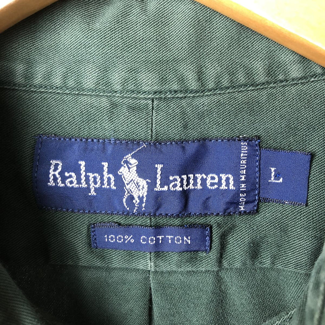 Ralph Lauren long sleeve button down shirt, men's size L cotton Green type dark green Vintage Second Hand