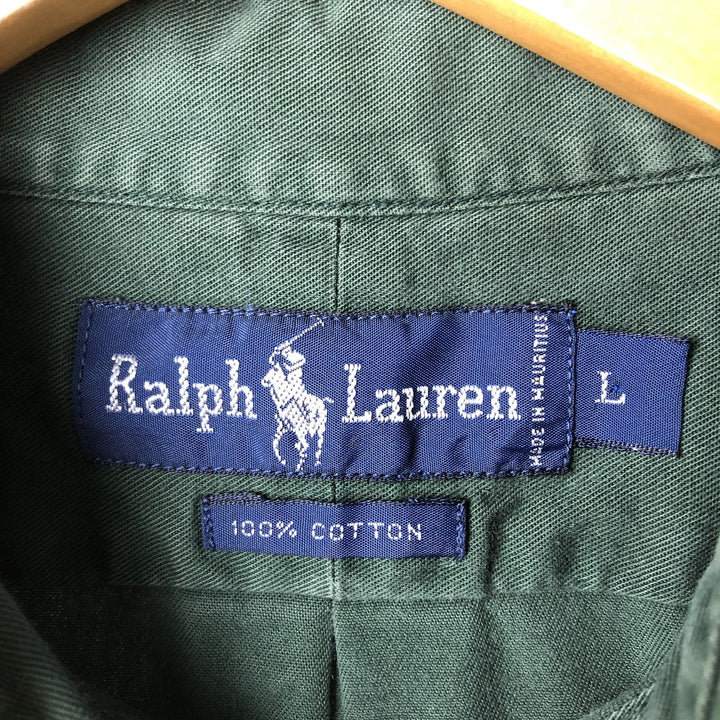 Ralph Lauren long sleeve button down shirt, men's size L cotton Green type dark green Vintage Second Hand