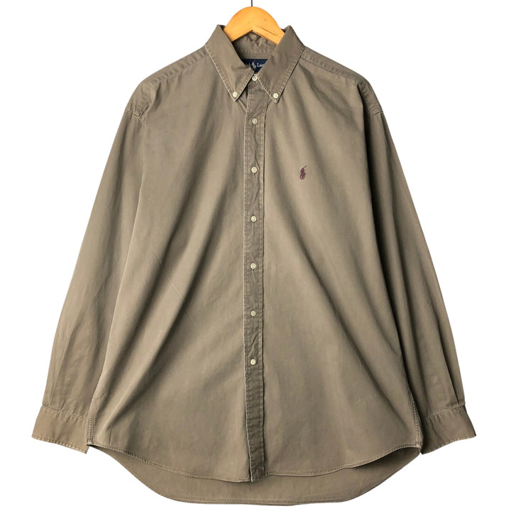 Ralph Lauren BLAKE long sleeve button down shirt, men's size L cotton Khaki type Vintage Second Hand