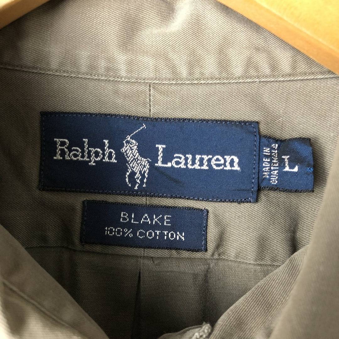 Ralph Lauren BLAKE long sleeve button down shirt, men's size L cotton Khaki type Vintage Second Hand